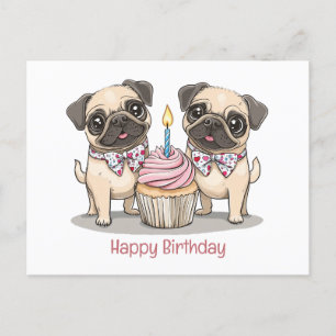 Happy Birthday Mops-Hunde-Cupcake Postkarte