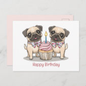 Happy Birthday Mops Hunde Cupcake Postkarte (Vorne/Hinten)