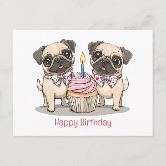 Happy Birthday Mops Hunde Cupcake Postkarte (Vorderseite)