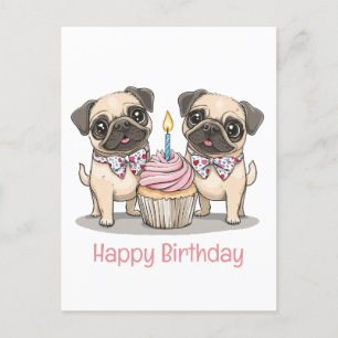 Happy Birthday Mops Hunde Cupcake Postkarte