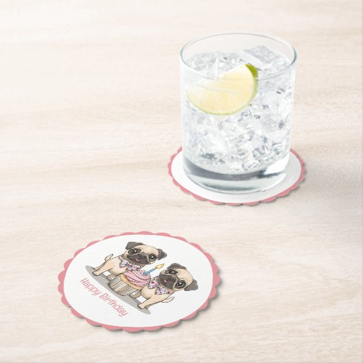 Happy Birthday Mops Hunde Cupcake Untersetzer (Vor Ort)