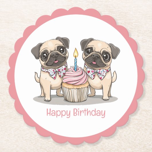 Happy Birthday Mops Hunde Cupcake Untersetzer (Vorderseite)