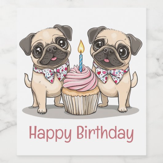 Happy Birthday Mops Hunde Cupcake Weinetikett (Einzelnes Label)