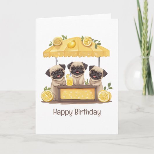Happy Birthday Mops Hunde Lemonade Stand Karte (Vorderseite)