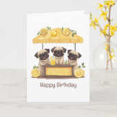 Happy Birthday Mops Hunde Lemonade Stand Karte (Gelbe Blume)