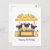 Happy Birthday Mops Hunde Lemonade Stand Postkarte (Vorne/Hinten)