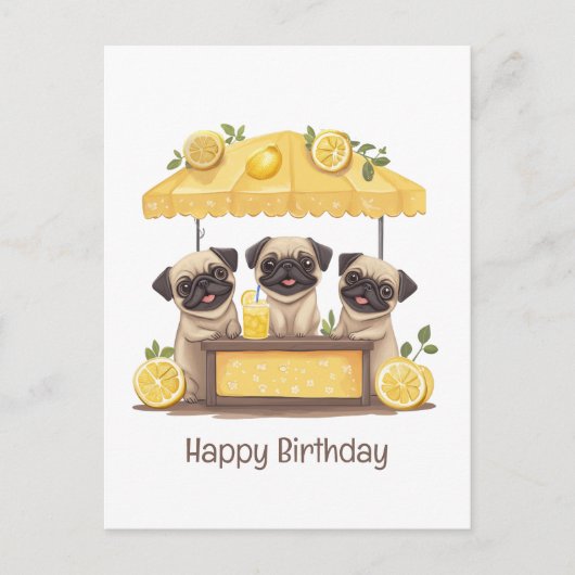 Happy Birthday Mops Hunde Lemonade Stand Postkarte (Vorderseite)