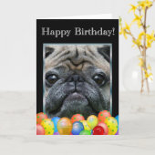 Happy Birthday Mops Hundekarte Karte (Gelbe Blume)