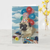 Happy Birthday Mops Karte (Gelbe Blume)