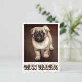 Happy Birthday Mops Welpe Hund braune Postkarte (Stehend Vorderseite)