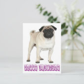Happy Birthday Mops Welpe Hund Lila Postkarte (Stehend Vorderseite)