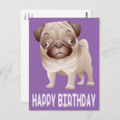 Happy Birthday Mops Welpe Hund Lila Postkarte (Vorne/Hinten)