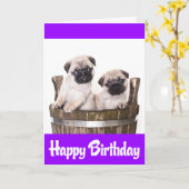 Happy Birthday Mops Welpe Hunde Grußkarte Verse Karte (Gelbe Blume)
