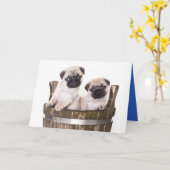 Happy Birthday Mops Welppy Dog Grußkarte - Verse Karte (Gelbe Blume)