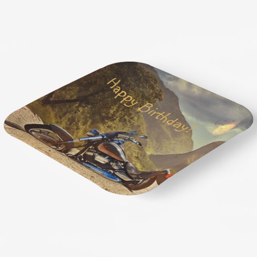 Happy Birthday Motorrad Pappteller (Gewinkelt)