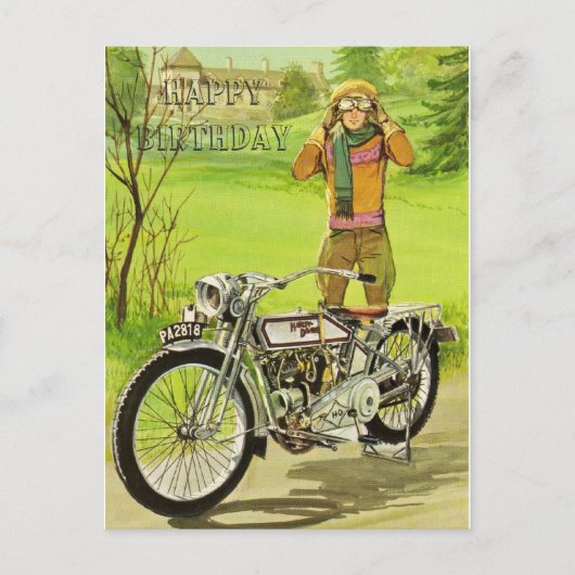 HAPPY BIRTHDAY MOTORRAD POSTKARTE (Vorderseite)