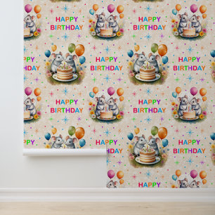 Happy Birthday Mouse Balloons Cream Texture Tapete