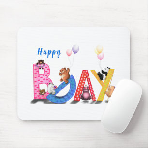 Happy Birthday Mouse Pad Baby Bears Party Mousepad