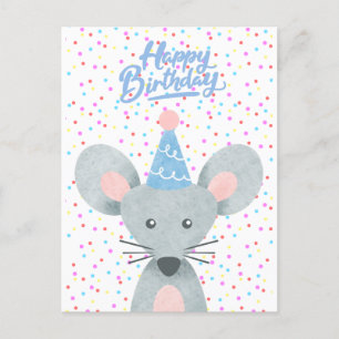 Happy Birthday Mouse Party Hat Confetti Festival Postkarte