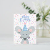 Happy Birthday Mouse Party Hat Confetti Festival Postkarte (Stehend Vorderseite)