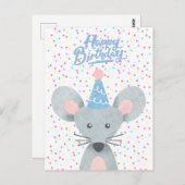 Happy Birthday Mouse Party Hat Confetti Festival Postkarte (Vorne/Hinten)