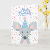 Happy Birthday Mouse Party Hat Confetti Gruß Karte (Gelbe Blume)