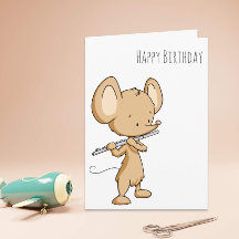 Happy Birthday Mouse Playing the Flute Musician