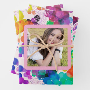 Happy Birthday Multicolor Abstrakt Bokeh Foto Geschenkpapier Set