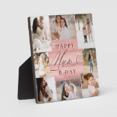 Happy Birthday Mum Foto Collage Pink Woodgrain Fotoplatte (Vorderseite)