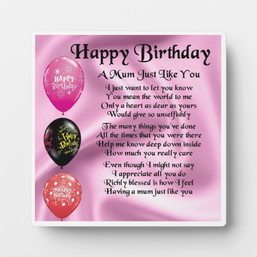 Happy Birthday Mum Poem Plaque Fotoplatte (Vorderseite)