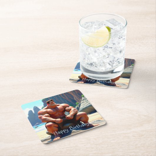 Happy Birthday Muscleman Rechteckiger Pappuntersetzer (Vor Ort)