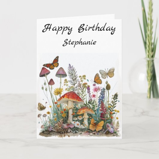 Happy Birthday Mushroom Blume Märchen Karte (Vorderseite)