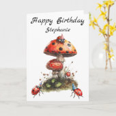 Happy Birthday Mushroom Ladybugs Karte (Gelbe Blume)