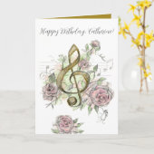 Happy Birthday Music Note Treble Clef Roses Custom Karte (Gelbe Blume)
