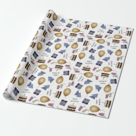 Happy Birthday Muster in Navy Blue Wrapping Paper Geschenkpapier