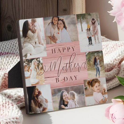 Happy Birthday Mutter Foto Collage Pink Woodgrain Fotoplatte