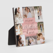 Happy Birthday Mutter Foto Collage Pink Woodgrain Fotoplatte (Vorderseite)