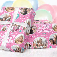 Happy Birthday Name Age Foto Collage Bright Pink