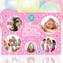 Happy Birthday Name Age Foto Collage Bright Pink
