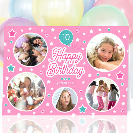 Happy Birthday Name Age Foto Collage Bright Pink Karte