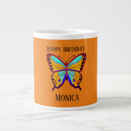 Happy Birthday "Name" Butterfly Orange Jumbo-Tasse