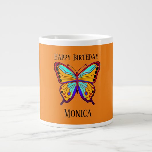Happy Birthday "Name" Butterfly Orange Jumbo-Tasse (Vorderseite)