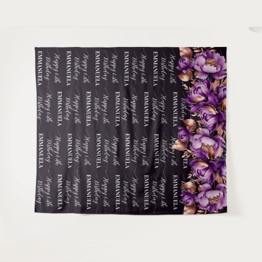 Happy Birthday Name Collage Foto Hintergrund Wandteppich (Vorderseite (Horizontal))