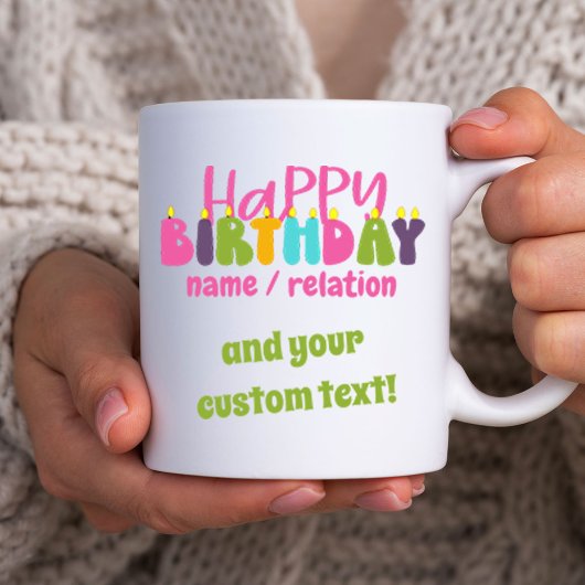 Happy Birthday Name Custom Text Farbige Kerzen Kaffeetasse