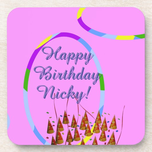 Happy Birthday Name Getränkeuntersetzer (Vorderseite)