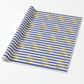 Happy Birthday Name Gold Script Blue White Stripes Geschenkpapier (Ungerollt)
