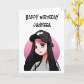 Happy Birthday (Name hinzufügen) Anime Girl Karte (Gelbe Blume)