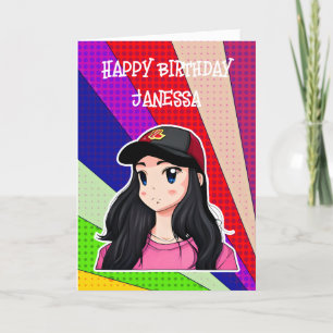 Happy Birthday (Name hinzufügen) Anime Girl Karte