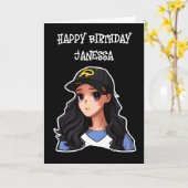 Happy Birthday (Name hinzufügen) Anime Girl Karte (Gelbe Blume)
