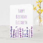 Happy Birthday Name Lavender & Butterfly Karte (Gelbe Blume)